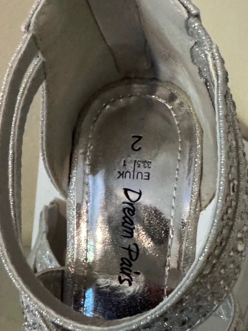 Dream Pairs Silver Glitter Rhinestone Strappy Low Heel Sandals